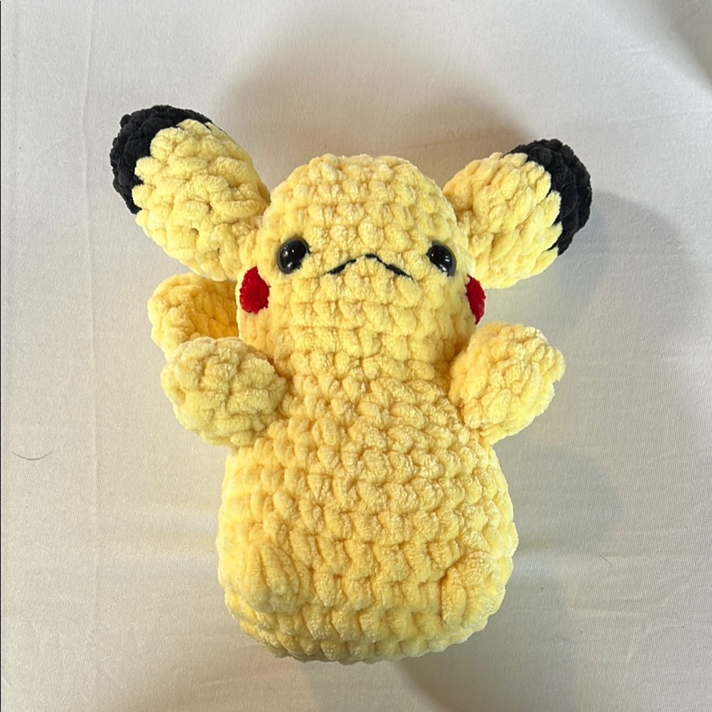 Handmade crochet (Pikachu) Yellow Plush Toy with Black and Red Accents
